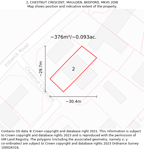 2, CHESTNUT CRESCENT, MAULDEN, BEDFORD, MK45 2DW: Plot and title map