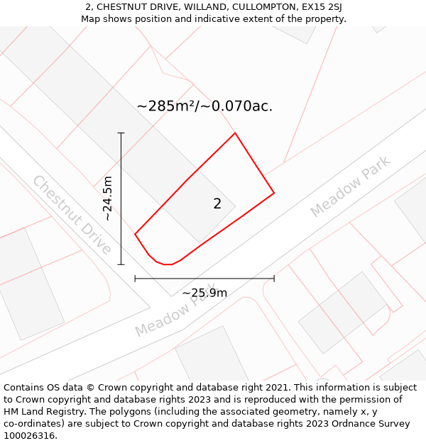 2, CHESTNUT DRIVE, WILLAND, CULLOMPTON, EX15 2SJ: Plot and title map