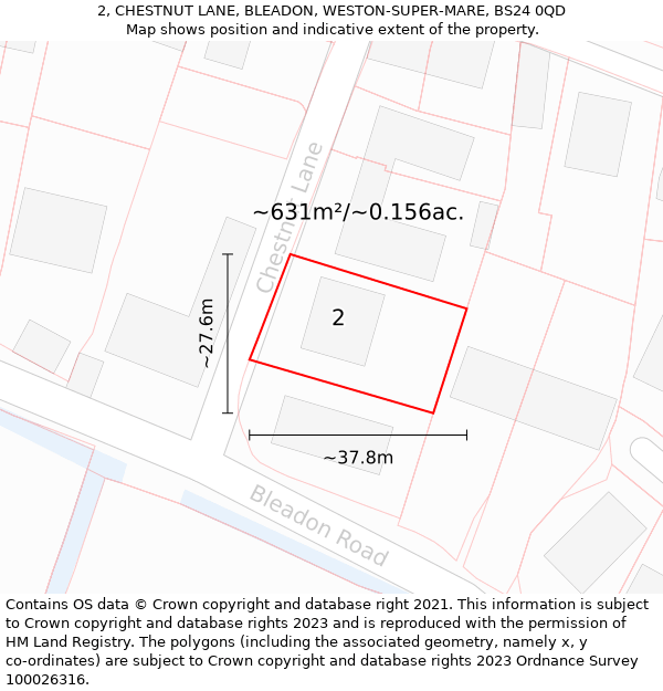 2, CHESTNUT LANE, BLEADON, WESTON-SUPER-MARE, BS24 0QD: Plot and title map