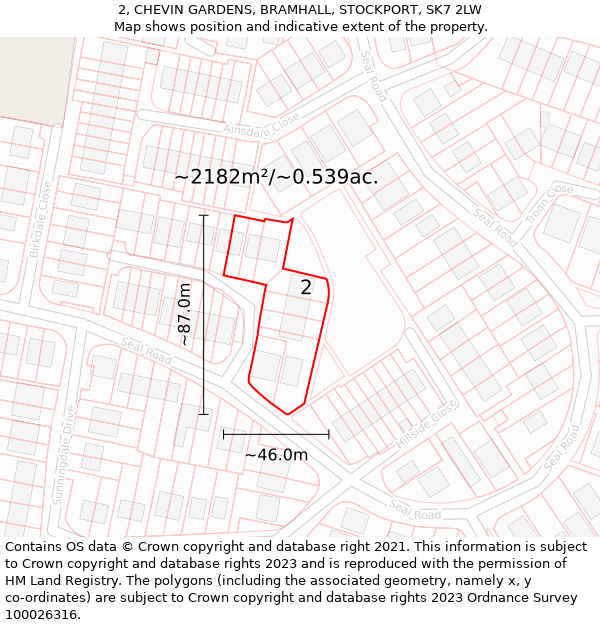 2, CHEVIN GARDENS, BRAMHALL, STOCKPORT, SK7 2LW: Plot and title map