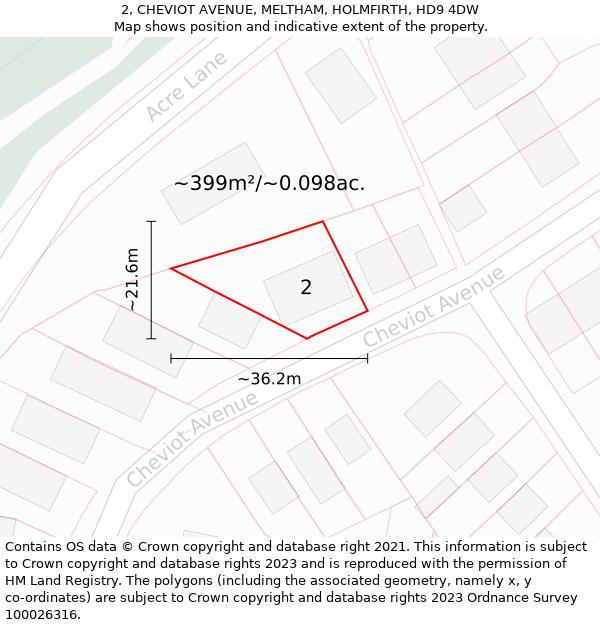 2, CHEVIOT AVENUE, MELTHAM, HOLMFIRTH, HD9 4DW: Plot and title map