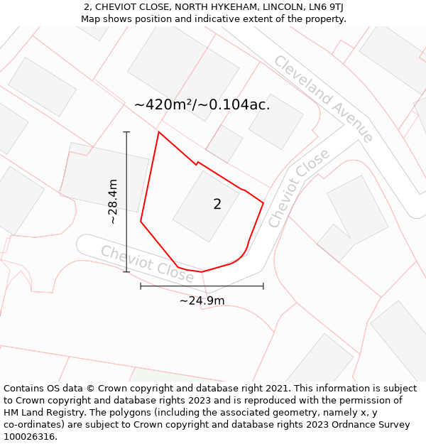 2, CHEVIOT CLOSE, NORTH HYKEHAM, LINCOLN, LN6 9TJ: Plot and title map