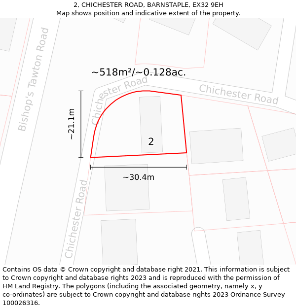 2, CHICHESTER ROAD, BARNSTAPLE, EX32 9EH: Plot and title map