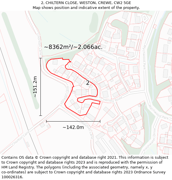 2, CHILTERN CLOSE, WESTON, CREWE, CW2 5GE: Plot and title map