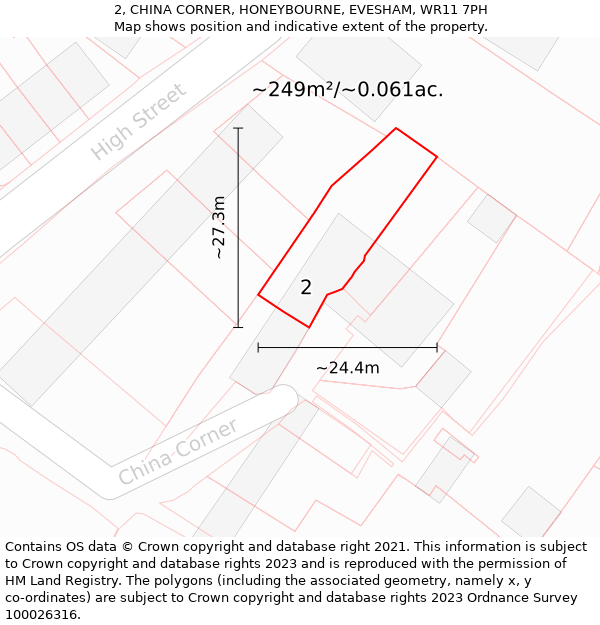 2, CHINA CORNER, HONEYBOURNE, EVESHAM, WR11 7PH: Plot and title map