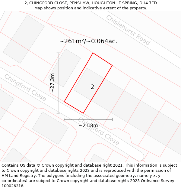 2, CHINGFORD CLOSE, PENSHAW, HOUGHTON LE SPRING, DH4 7ED: Plot and title map