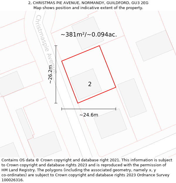 2, CHRISTMAS PIE AVENUE, NORMANDY, GUILDFORD, GU3 2EG: Plot and title map