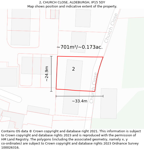 2, CHURCH CLOSE, ALDEBURGH, IP15 5DY: Plot and title map