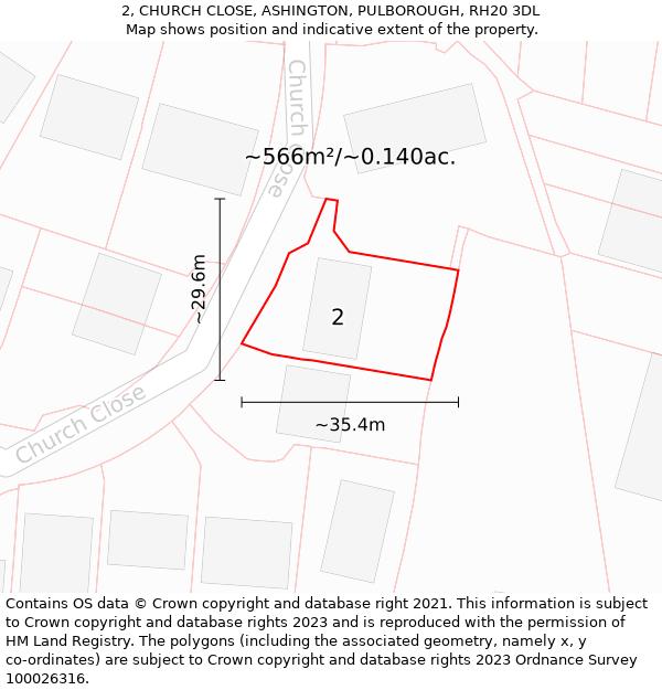 2, CHURCH CLOSE, ASHINGTON, PULBOROUGH, RH20 3DL: Plot and title map