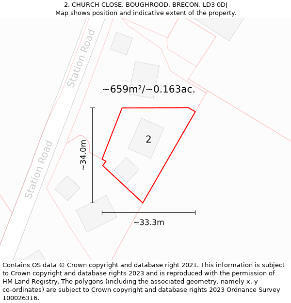 2, CHURCH CLOSE, BOUGHROOD, BRECON, LD3 0DJ: Plot and title map