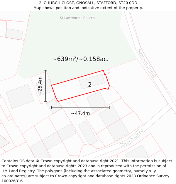 2, CHURCH CLOSE, GNOSALL, STAFFORD, ST20 0DD: Plot and title map