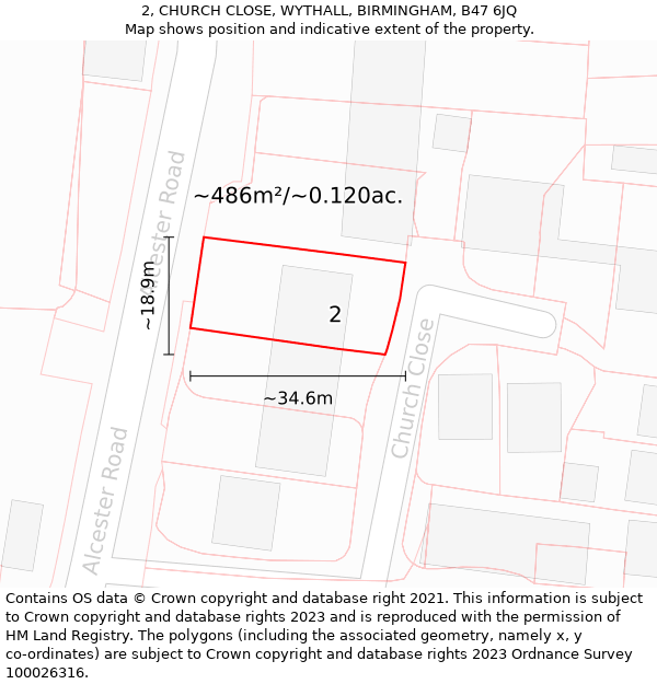 2, CHURCH CLOSE, WYTHALL, BIRMINGHAM, B47 6JQ: Plot and title map