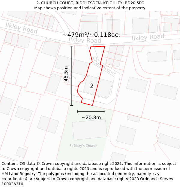 2, CHURCH COURT, RIDDLESDEN, KEIGHLEY, BD20 5PG: Plot and title map