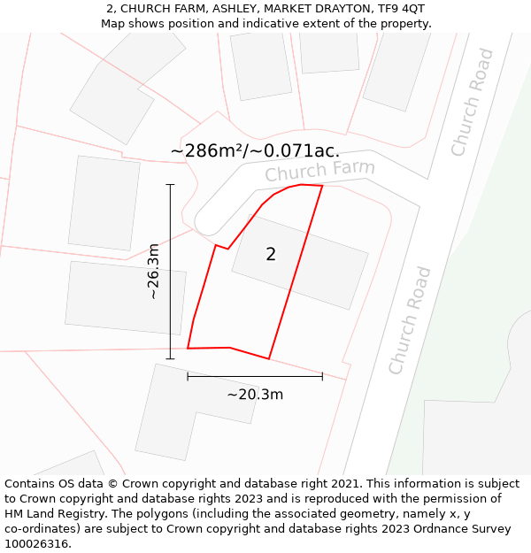 2, CHURCH FARM, ASHLEY, MARKET DRAYTON, TF9 4QT: Plot and title map