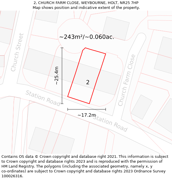 2, CHURCH FARM CLOSE, WEYBOURNE, HOLT, NR25 7HP: Plot and title map