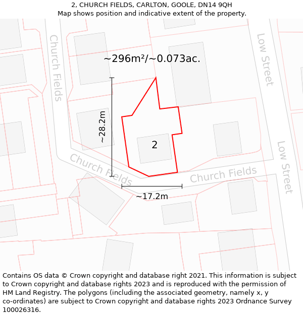 2, CHURCH FIELDS, CARLTON, GOOLE, DN14 9QH: Plot and title map