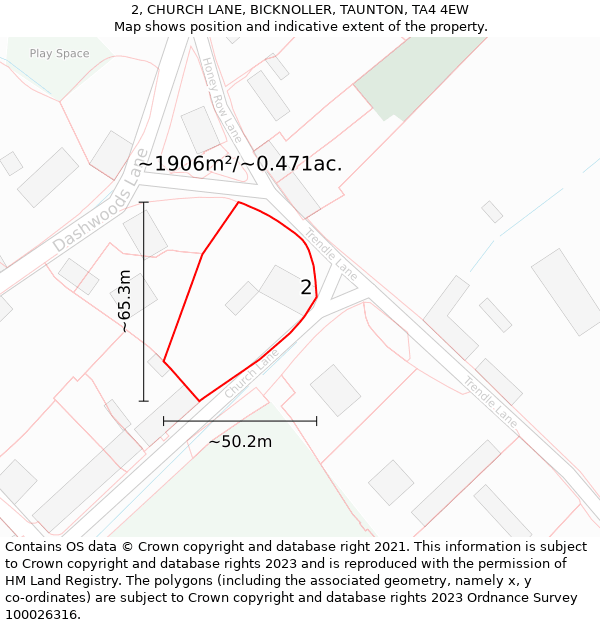 2, CHURCH LANE, BICKNOLLER, TAUNTON, TA4 4EW: Plot and title map