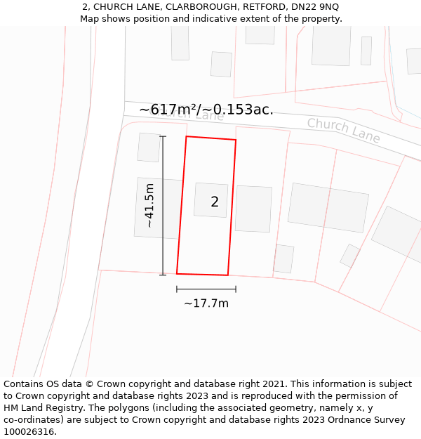 2, CHURCH LANE, CLARBOROUGH, RETFORD, DN22 9NQ: Plot and title map