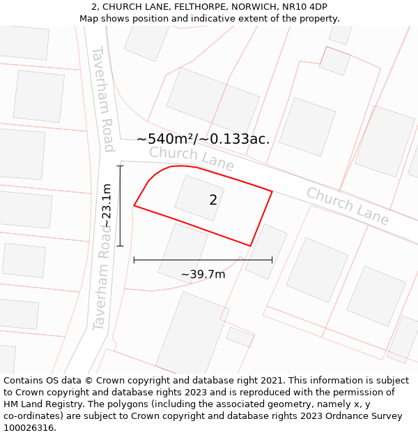 2, CHURCH LANE, FELTHORPE, NORWICH, NR10 4DP: Plot and title map