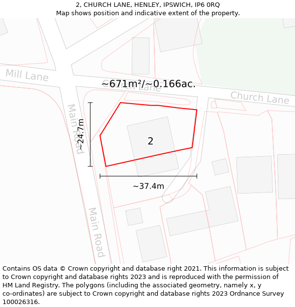 2, CHURCH LANE, HENLEY, IPSWICH, IP6 0RQ: Plot and title map