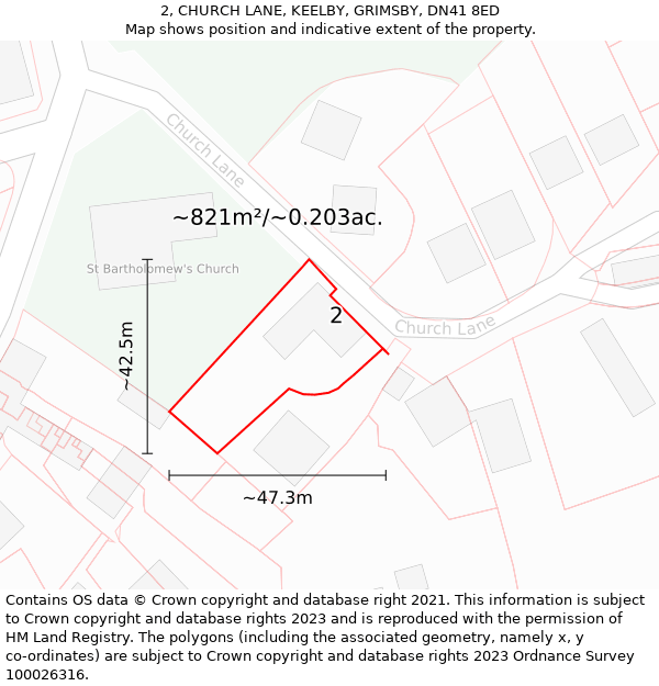 2, CHURCH LANE, KEELBY, GRIMSBY, DN41 8ED: Plot and title map