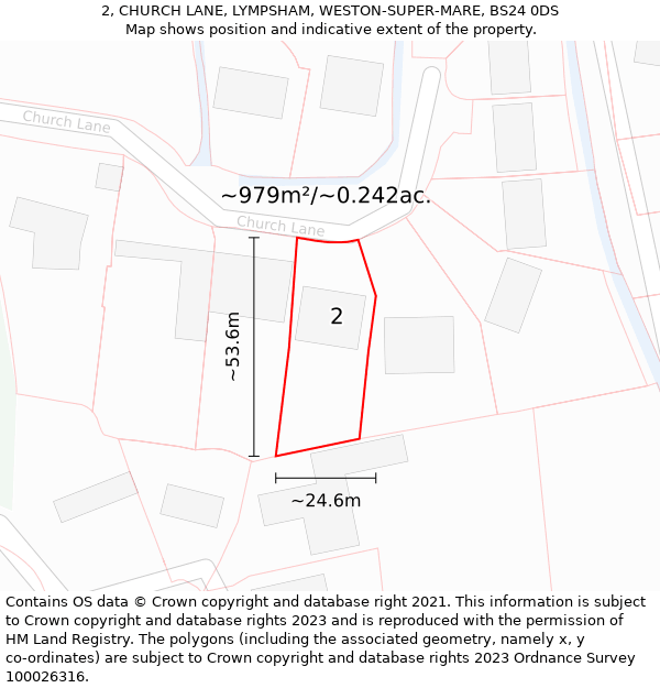 2, CHURCH LANE, LYMPSHAM, WESTON-SUPER-MARE, BS24 0DS: Plot and title map