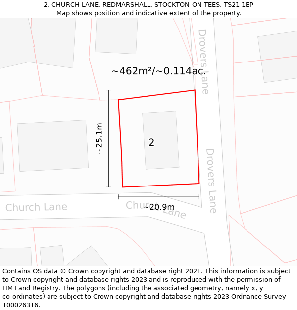 2, CHURCH LANE, REDMARSHALL, STOCKTON-ON-TEES, TS21 1EP: Plot and title map