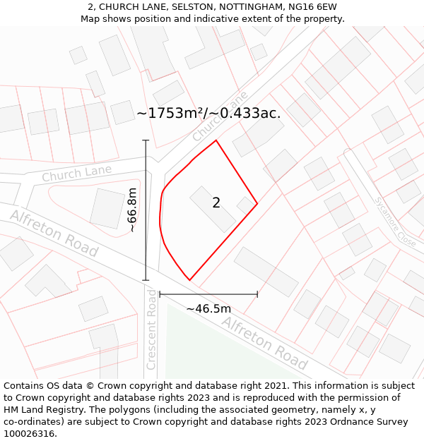 2, CHURCH LANE, SELSTON, NOTTINGHAM, NG16 6EW: Plot and title map