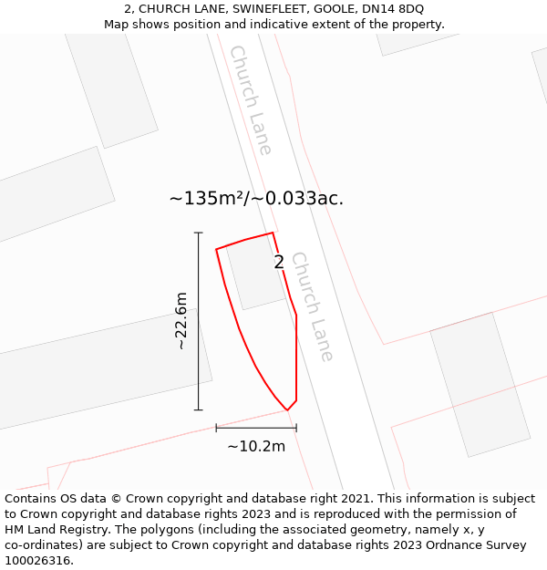 2, CHURCH LANE, SWINEFLEET, GOOLE, DN14 8DQ: Plot and title map