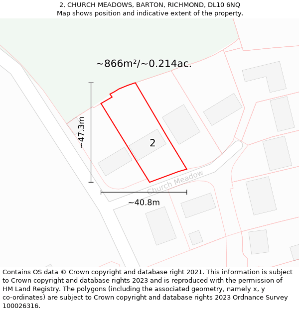 2, CHURCH MEADOWS, BARTON, RICHMOND, DL10 6NQ: Plot and title map