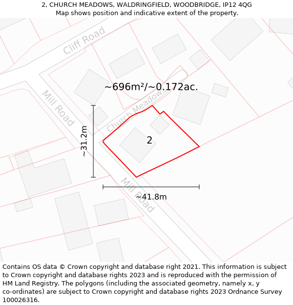 2, CHURCH MEADOWS, WALDRINGFIELD, WOODBRIDGE, IP12 4QG: Plot and title map