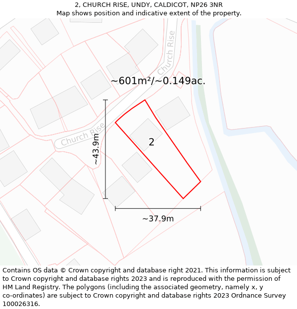 2, CHURCH RISE, UNDY, CALDICOT, NP26 3NR: Plot and title map