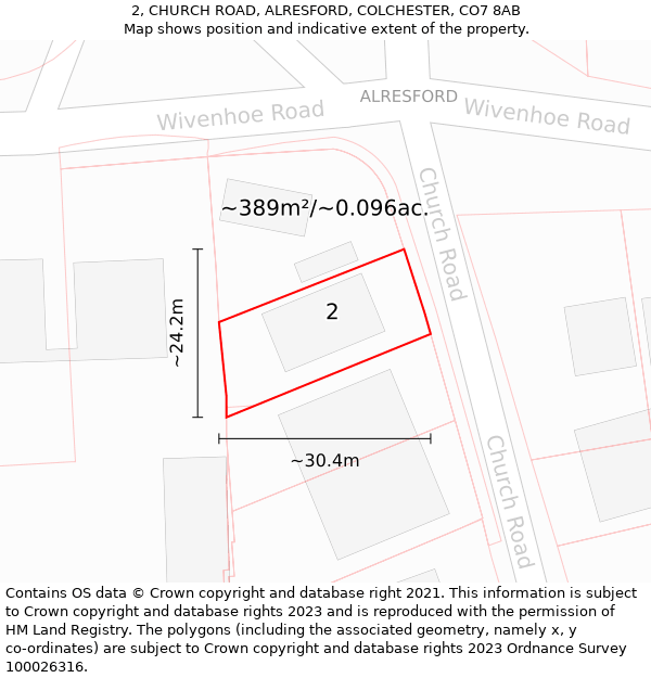 2, CHURCH ROAD, ALRESFORD, COLCHESTER, CO7 8AB: Plot and title map