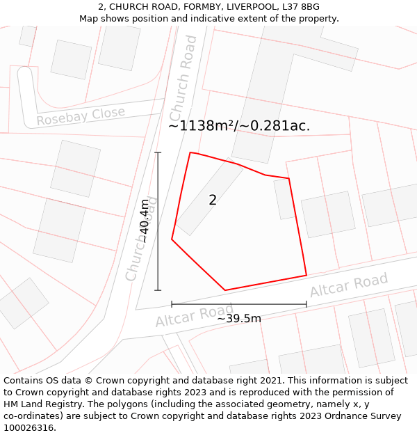 2, CHURCH ROAD, FORMBY, LIVERPOOL, L37 8BG: Plot and title map