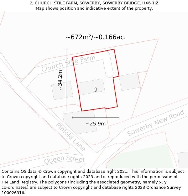 2, CHURCH STILE FARM, SOWERBY, SOWERBY BRIDGE, HX6 1JZ: Plot and title map