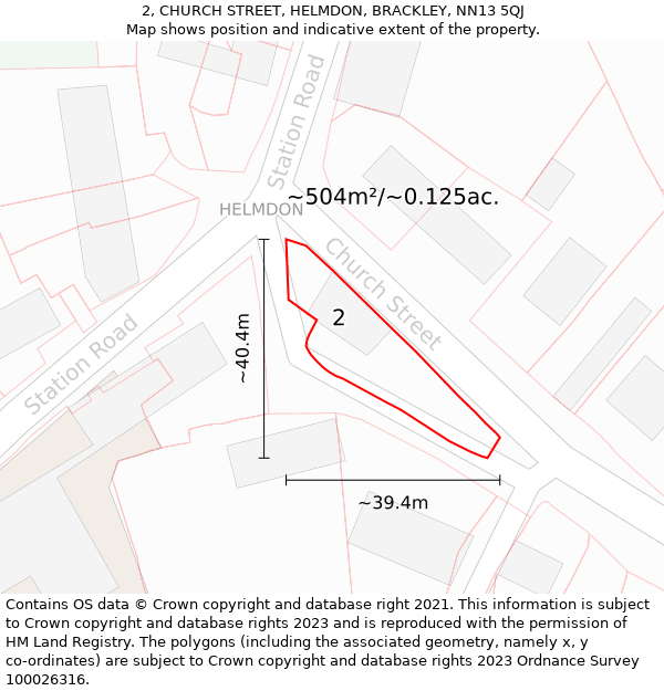 2, CHURCH STREET, HELMDON, BRACKLEY, NN13 5QJ: Plot and title map