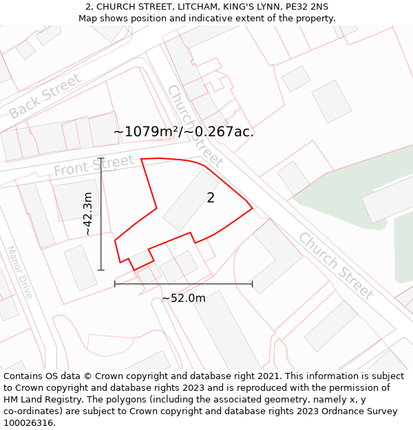 2, CHURCH STREET, LITCHAM, KING'S LYNN, PE32 2NS: Plot and title map