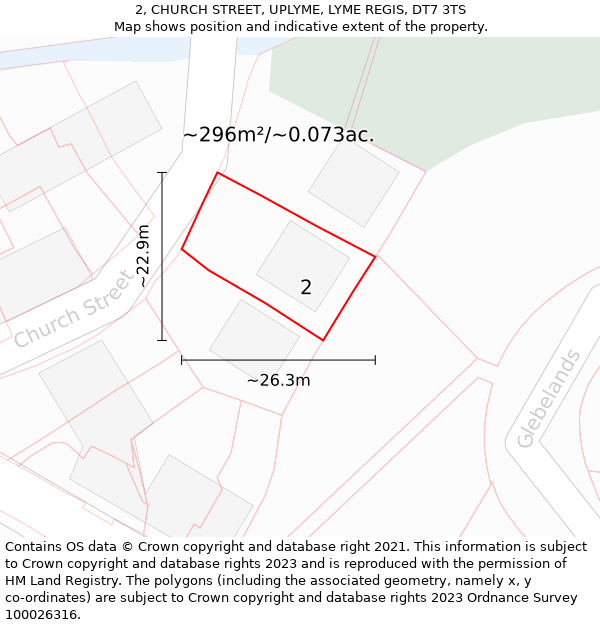 2, CHURCH STREET, UPLYME, LYME REGIS, DT7 3TS: Plot and title map
