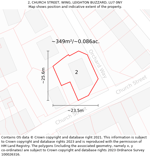 2, CHURCH STREET, WING, LEIGHTON BUZZARD, LU7 0NY: Plot and title map