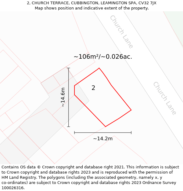 2, CHURCH TERRACE, CUBBINGTON, LEAMINGTON SPA, CV32 7JX: Plot and title map