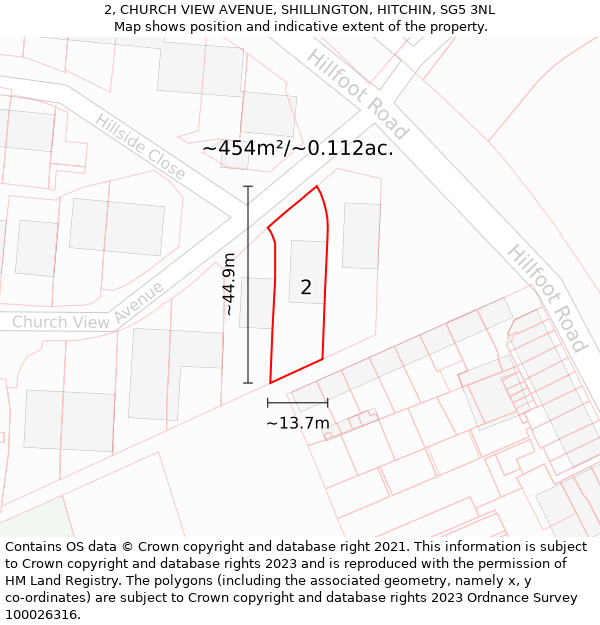 2, CHURCH VIEW AVENUE, SHILLINGTON, HITCHIN, SG5 3NL: Plot and title map