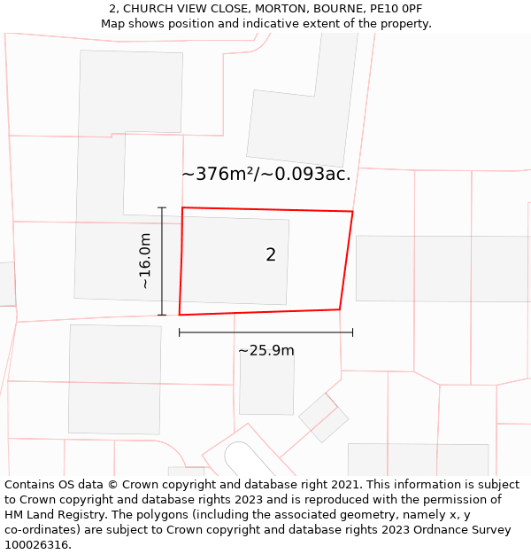 2, CHURCH VIEW CLOSE, MORTON, BOURNE, PE10 0PF: Plot and title map