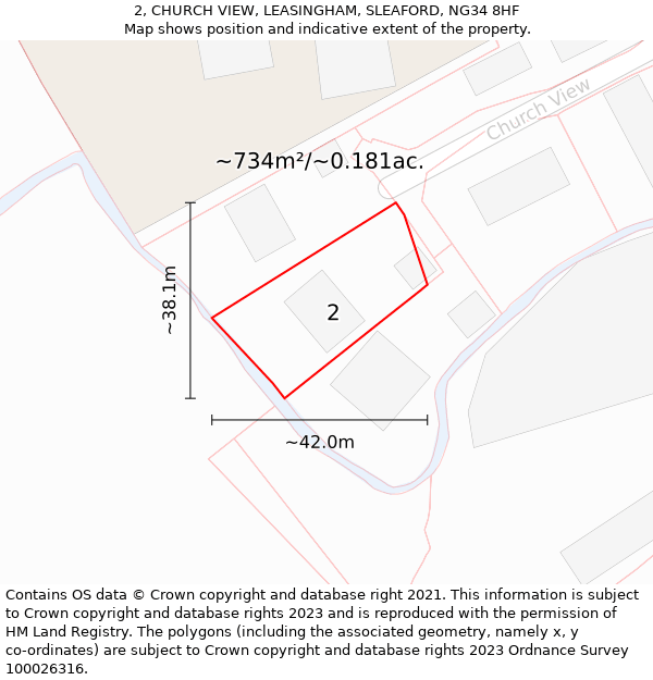 2, CHURCH VIEW, LEASINGHAM, SLEAFORD, NG34 8HF: Plot and title map