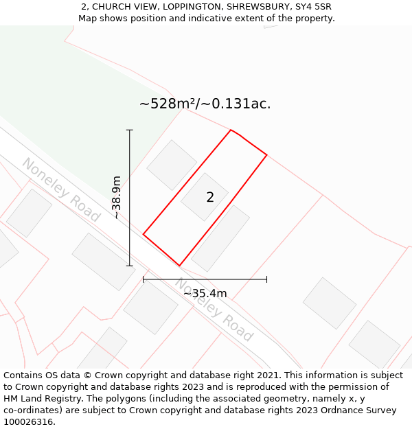 2, CHURCH VIEW, LOPPINGTON, SHREWSBURY, SY4 5SR: Plot and title map