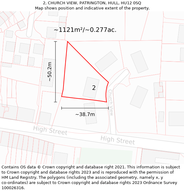 2, CHURCH VIEW, PATRINGTON, HULL, HU12 0SQ: Plot and title map