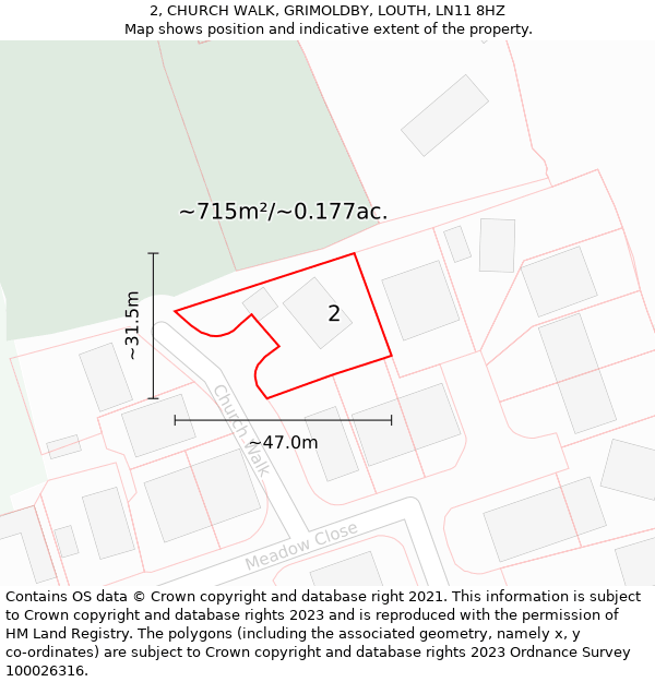 2, CHURCH WALK, GRIMOLDBY, LOUTH, LN11 8HZ: Plot and title map