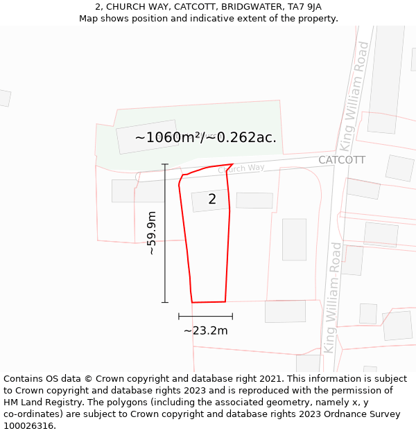 2, CHURCH WAY, CATCOTT, BRIDGWATER, TA7 9JA: Plot and title map