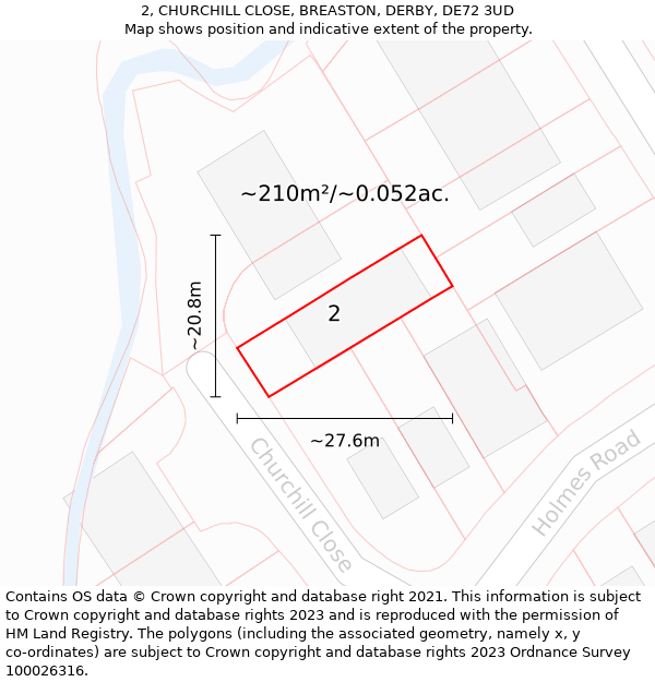 2, CHURCHILL CLOSE, BREASTON, DERBY, DE72 3UD: Plot and title map