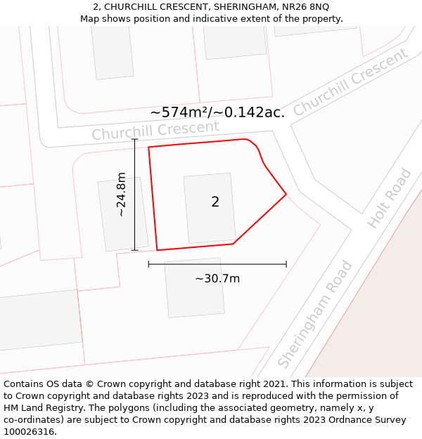 2, CHURCHILL CRESCENT, SHERINGHAM, NR26 8NQ: Plot and title map