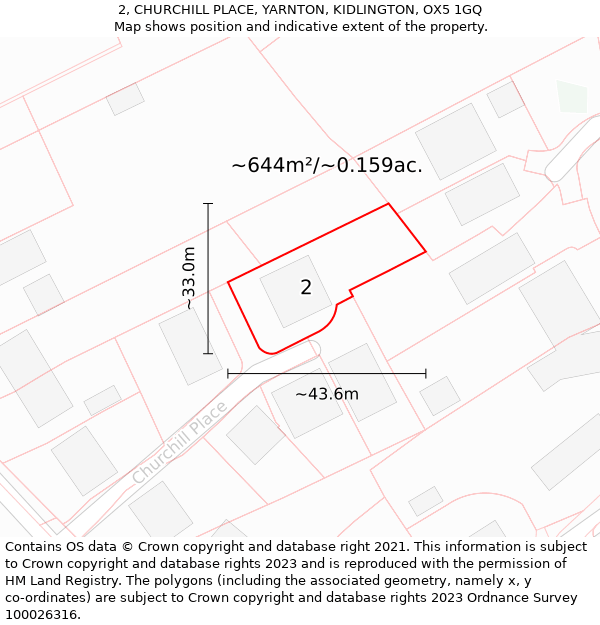 2, CHURCHILL PLACE, YARNTON, KIDLINGTON, OX5 1GQ: Plot and title map